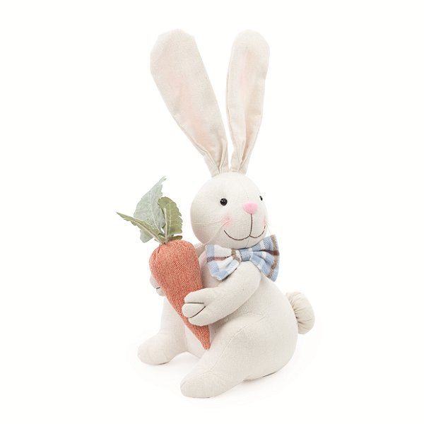 Coelho de Tecido Sentado com Cenoura 40x20x17cm Coleção Terracota - Ref 1018571 Cromus