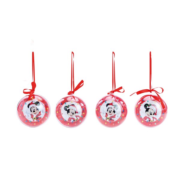 Bola Acrílica Mickey e Minnie 10cm Jogo c/4 Un - Natal Disney - Ref 1109118 Cromus