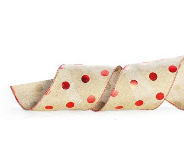 Fita Aramada de Linho Cru com Poá Vermelho Metalizado 10x457cm - Ref 1058002 Cromus