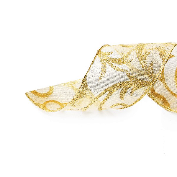 Fita Aramada de Natal Folhas Ouro 3,8cm - Ref 1750174 Cromus