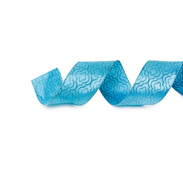 Fita Aramada de Natal Azul Claro Estampa Colmeia Glitter 3,8cm - Ref 1717134 Cromus