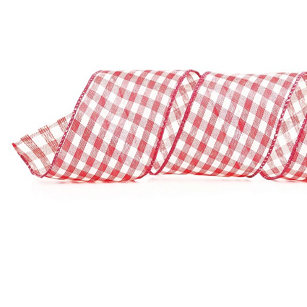 Fita Aramada Xadrez Vermelho e Branco 3,8cm - Ref 1699052 Cromus