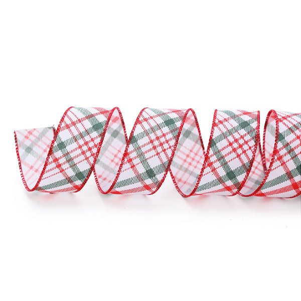 Fita Aramada de Natal Xadrez Branco, Verde e Vermelho de Linho 9.14x3.8cm - Ref 1026348 Cromus