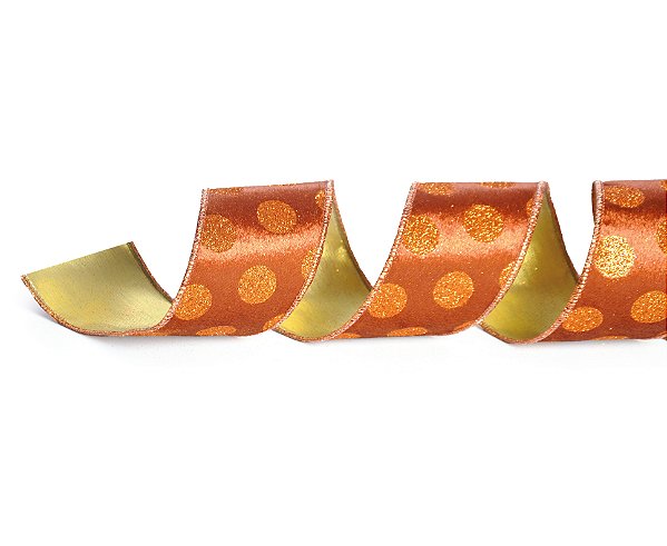 Fita Aramada de Veludo Cobre com Poá Double Face 10cm - Ref 1613237 Cromus