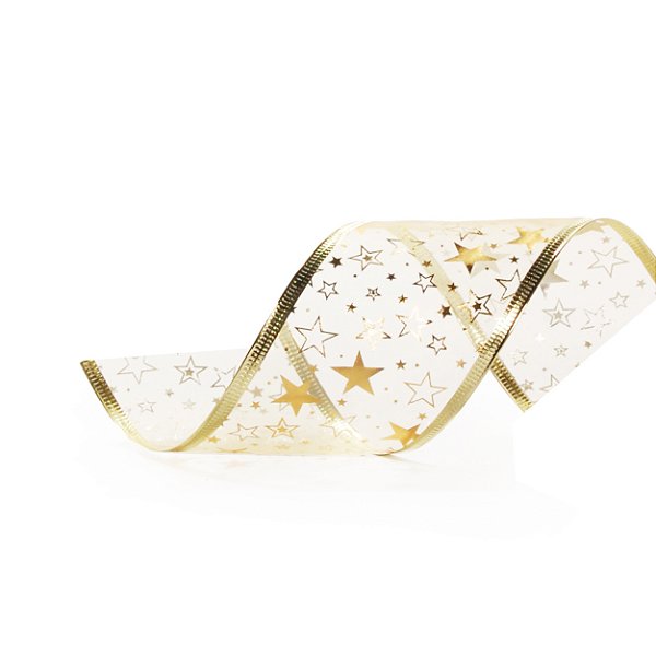 Fita Aramada de Natal Voil com Estrelas Douradas 6,3cm - Ref 1418151 Cromus