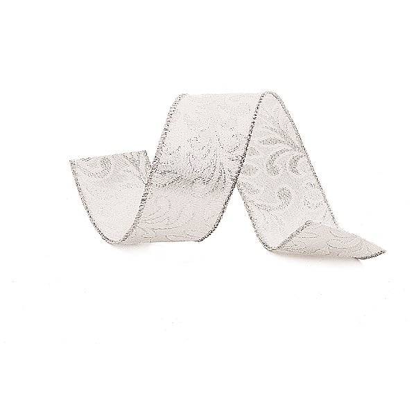 Fita Aramada de Natal Branca com Estampa Folhas Prata 3,8cm - Ref 1213722 Cromus