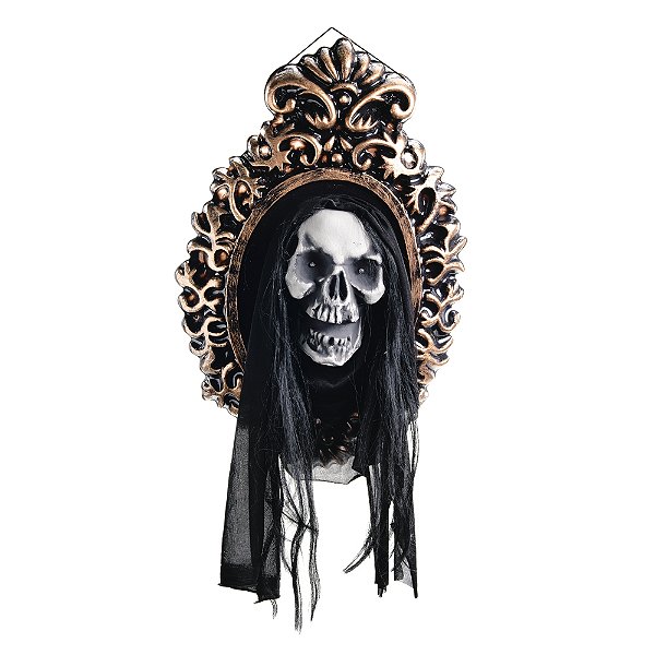 Enfeite Espelho Caveira Sombria com Luz, Som e Movimento 40x57cm - Halloween Ref 29004980 Cromus