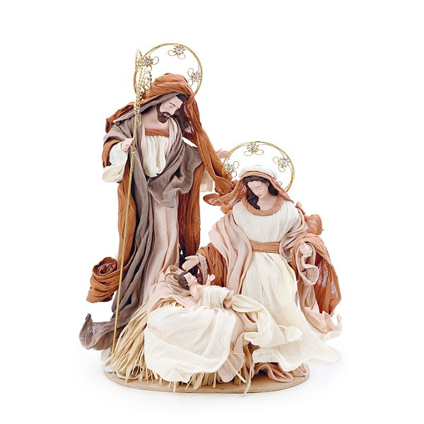 Sagrada Família de Resina e Tecido Jesus na Manjedoura 50x38x18cm Chá- Ref 1004118 Cromus