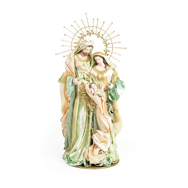 Sagrada Família de Resina e Tecido Verde Claro e Dourado 76x37x37cm - Ref 1046030 Cromus
