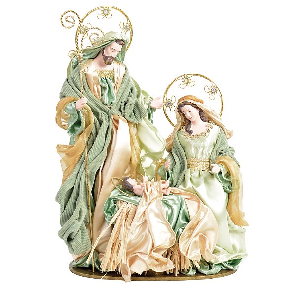 Sagrada Família de Resina e Tecido Menino Jesus na Manjedoura 48x18x31cm - Ref 1046031 Cromus