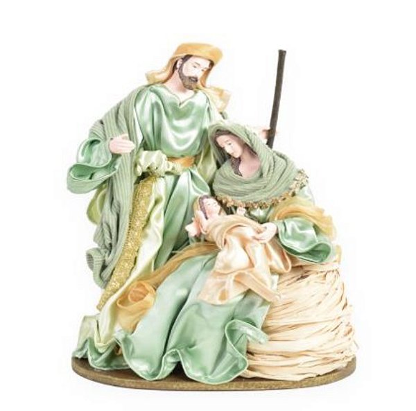 Sagrada Família de Resina e Tecido Maria Sentada no Feno 31x28x14cm - Ref 1046033 Cromus