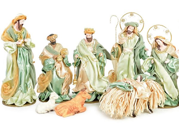 Presépio de Resina e Tecido 8 Peças 42cm Verde Claro e Dourado - Ref 1046032 Cromus