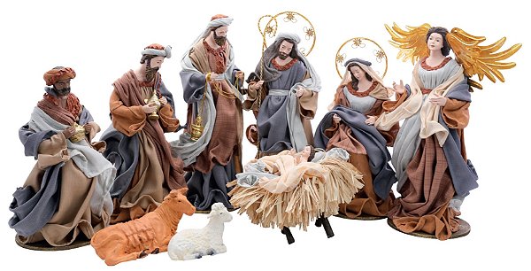 Presépio de Resina e Tecido 9 Peças 40cm Reis Magos - Ref 1106356 Cromus
