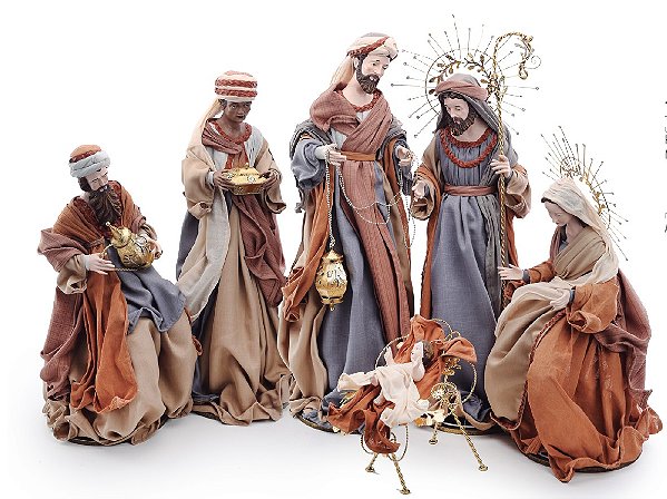 Presépio de Resina e Tecido 6 Peças 76cm Reis Magos - Ref 1106355 Cromus