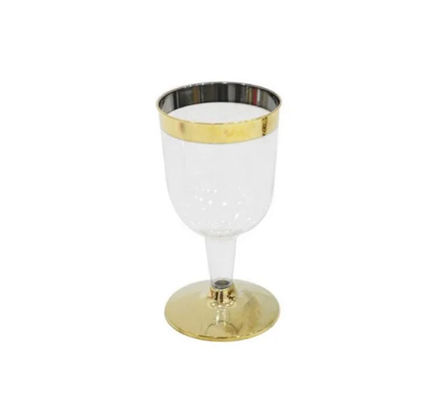 Taça Vinho Descartável Luxo Base Dourada 210Ml com 4Un - Silver Plastic