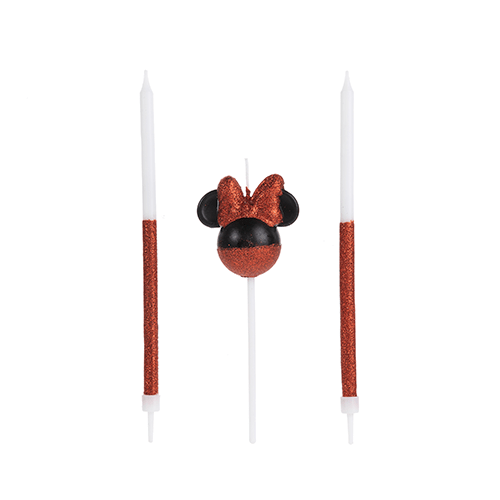 Vela de Aniversário Minnie Vermelha com 3 Un - Silver Plastic