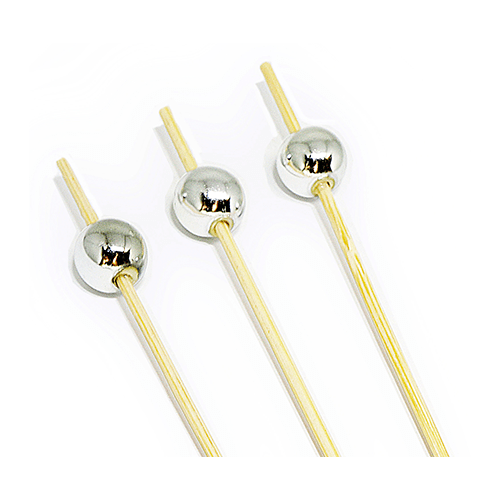 Palito Para Petiscos de Bambu com Bolinha Prata 12cm c/ 12 Un - Silver Plastic