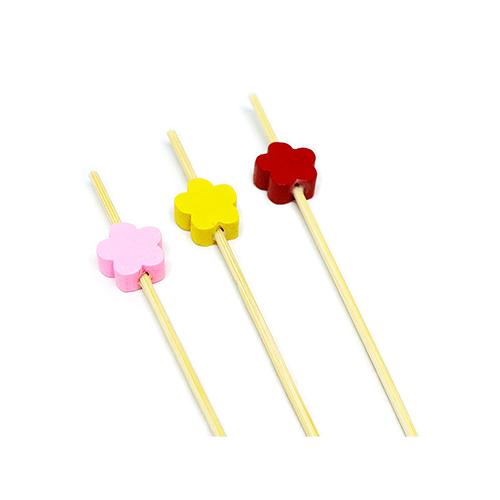 Palito de Petisco de Bambu com Flores de Madeira 12cm com 12Un - Silver Plastic