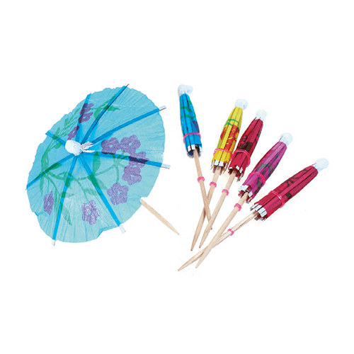 Palito de Petisco de Bambu com Guarda Chuva Colorido 10cm com 12Un - Silver Plastic