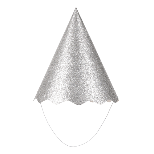 Chapéu de Aniversário Papel Metalizado Prata Glitter 8 un - Silver