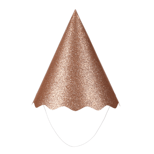 Chapéu de Aniversário Papel Metalizado Rosê Gold Glitter 8 un - Silver