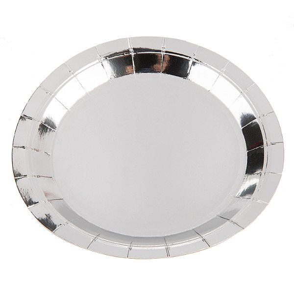 Prato Descartável de Papel Metalizado Prata 18cm com 10 Un - Silver