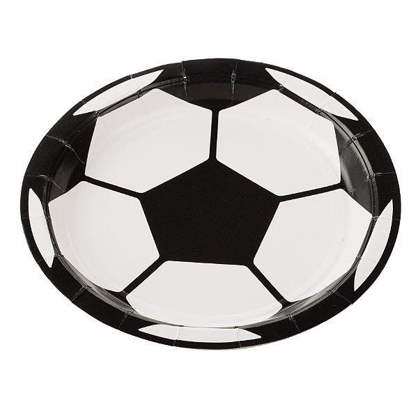 Prato Descartável de Papel Bola de Futebol 18cm com 10 Un - Silver