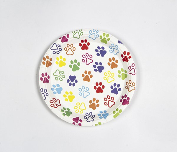 Prato Descartável de Papel Patinhas Coloridas 18cm com 10 Un - Silver