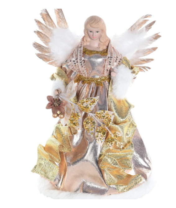 Anjo em Pé Rosê e Dourado com Asas de Penas 32x22cm - Ref 1113470 Cromus