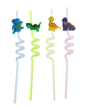 Canudo Espiral de Plástico Divertido Dinossauros Sortido com 4 Un - Silver