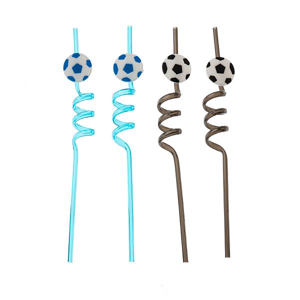 Canudo Espiral de Plástico Divertido Futebol Sortido com 4 Un - Silver