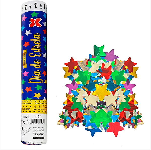 Lança Confete Estrela Metalizadas Coloridas 30cm - Make