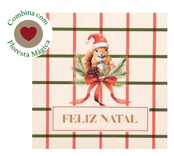 Guardanapo de Papel Decorado Esquilo Feliz Natal 33x33cm com 20 Un - Ref 1089521 Cromus