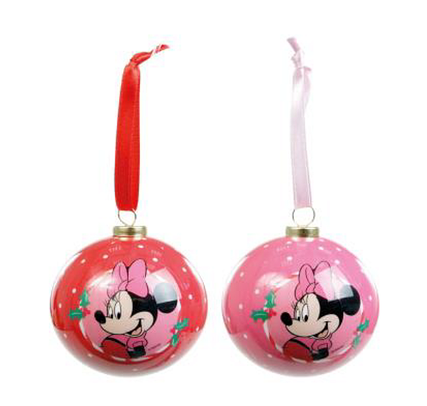 Bola de Natal Minnie Vermelho e Rosa 6cm com 6 Un - Natal Disney - Ref 1058635 Cromus