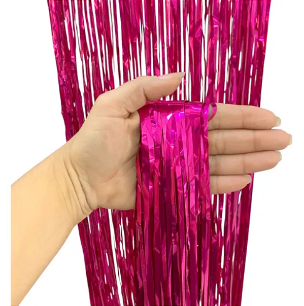Cortina Decorativa Metalizada Pink 1x2m - CCS Decorações
