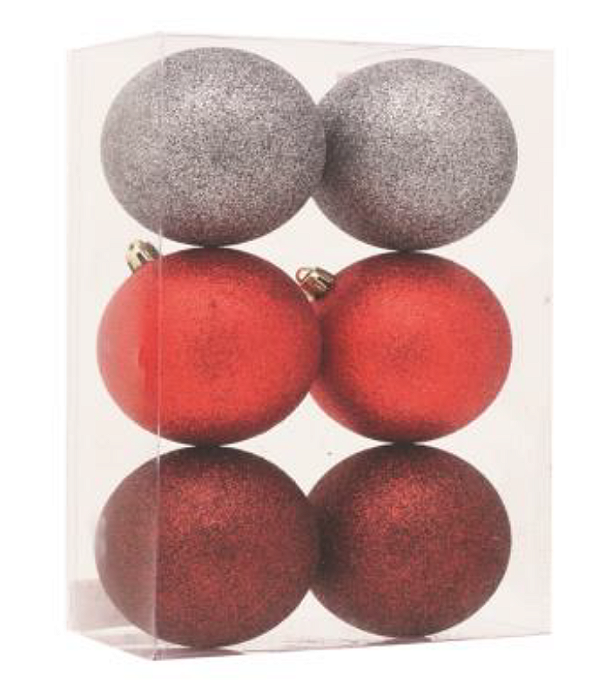 Bolas de Natal Vermelho, Vinho e Prata com Glitter 8cm - Ref 1207257 Cromus
