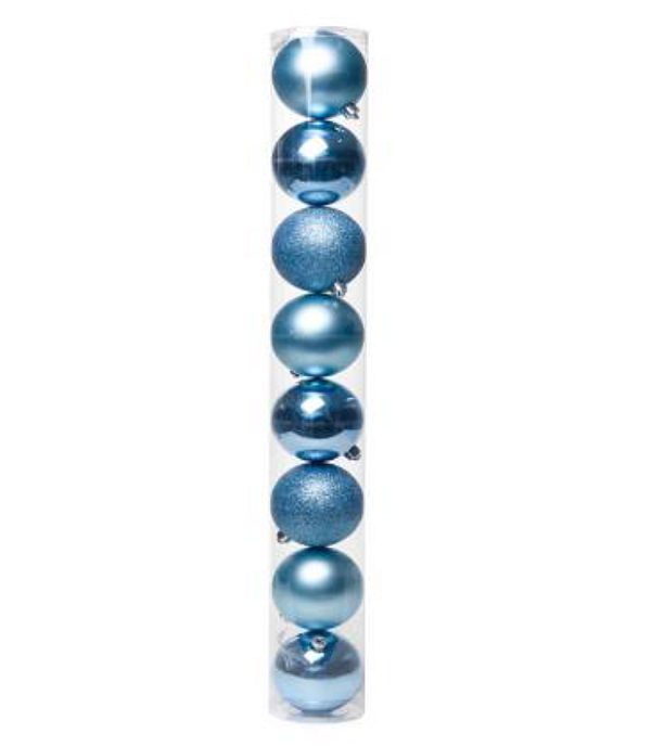 Bolas de Natal Tubo Lisa, Matte e Glitter Azul Claro 10cm com 8Un - Ref 1923901 Cromus
