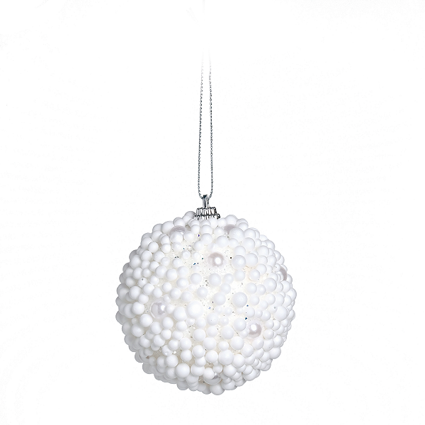 Bolas de Natal Brancas com Perolas e Glitter 10cm Jogo com 4 Un - Ref 1923763 Cromus