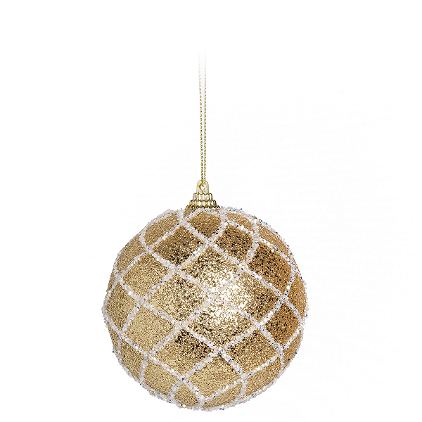 Bolas de Natal Dourada Glitter com Quadriculados Brancos 10cm com 4Un - Ref 1923747 Cromus