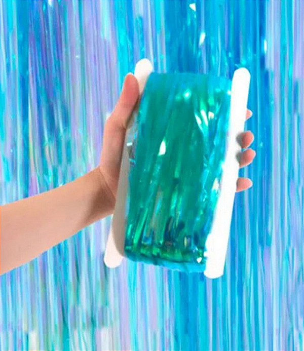 Cortina Decorativa Metalizada Holográfica Azul Piscina 1x2m - CCS Decorações