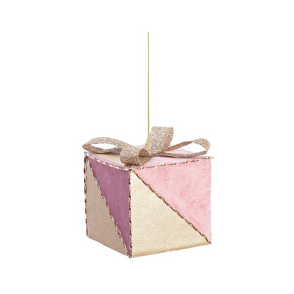 Enfeite de Pendurar Caixa de Presente de Corino e Veludo Rosa Chá 10cm - Ref 1107576 Cromus