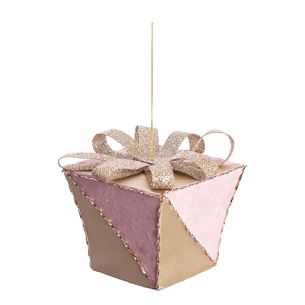 Enfeite de Pendurar Caixa de Presente de Corino e Veludo Rosa Chá 12cm - Ref 1107575 Cromus