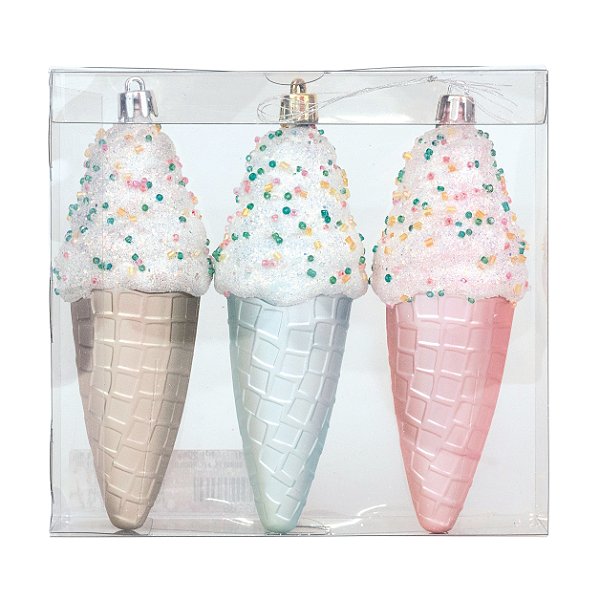 Enfeite de Pendurar Sorvetes Candy Color com 3Un - Ref 1019208 Cromus