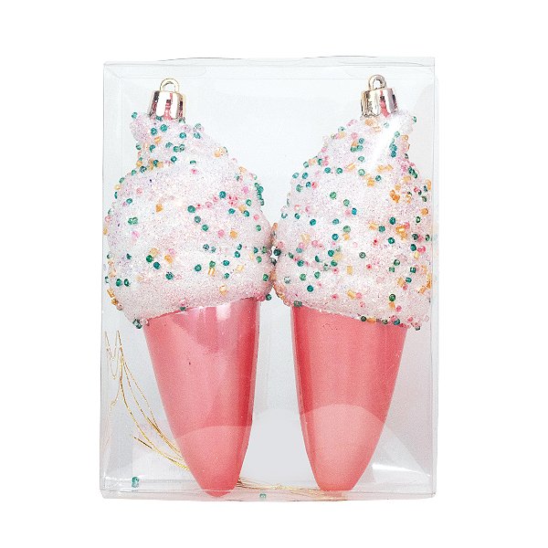 Enfeites de Pendurar Sorvetes Rosa 11cm com 2 Un - Ref 1019206 Cromus