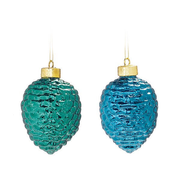 Enfeite de Pendurar Pinhas Azul e Verde 10cm cm 2 Un - Ref 1592526 Cromus