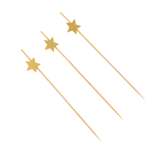 Palito de Petisco de Bambu com Estrelinhas de Madeira 12cm com 12Un - Silver Plastic
