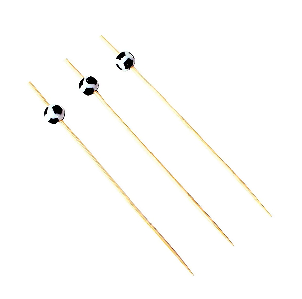 Palito de Petisco de Bambu com Bolas de Futebol 12cm com 12Un - Silver Plastic
