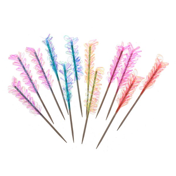 Palito de Petisco de Bambu com Franja Colorida12cm com 12Un - Silver Plastic