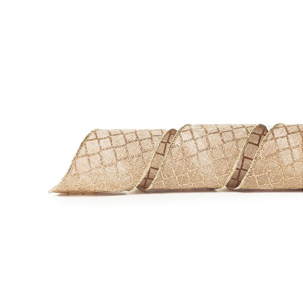 Fita Aramada de Natal Juta Cru com Losango Glitter Dourado 6,3cm - Ref 1641913 Cromus