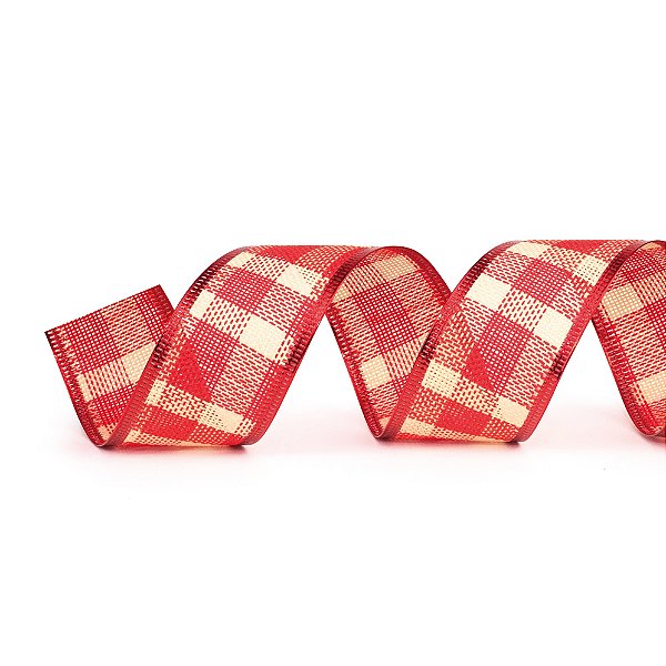 Fita Aramada de Natal Xadrez Vermelho e Branco 3,8CMx9,14M - Ref 1014259 Cromus